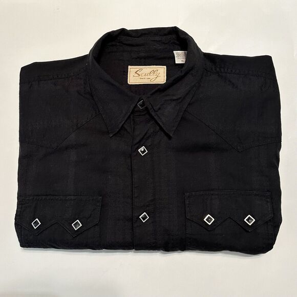 Scully Western Shirt Mens Size XL Black Pearl Snap Button Down Long Sleeve - Picture 9 of 10